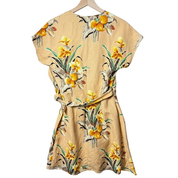 & Other Stories Tropical Flower Print Linen Blend Wrap Mini Dress US size 2 - Picture 2 of 12